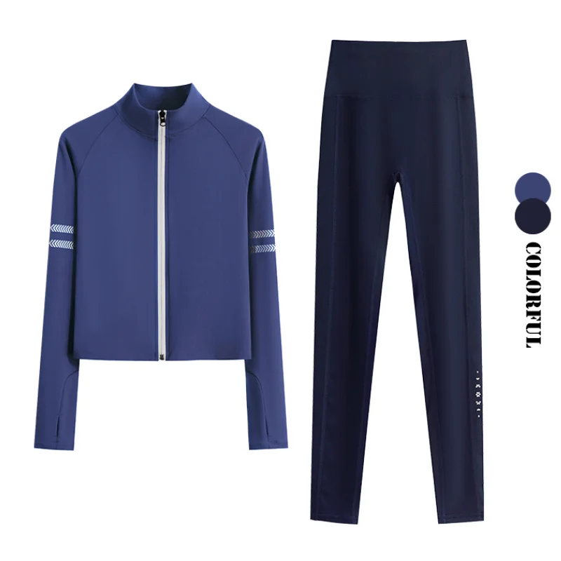 Drur conjunto de treino de duas peças feminino bodycon agasalho manga longa jaqueta de corrida combinando calças jogger ginásio roupas de fitness