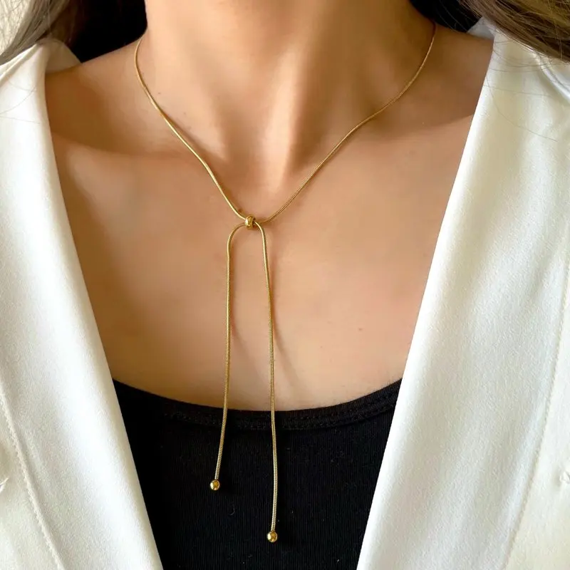 

Skyrim Kpop Long Snake Chain Necklace Women Stainless Steel Adjustable Clavicle Chain Fashion Minimalist Jewelry Birthday Gift