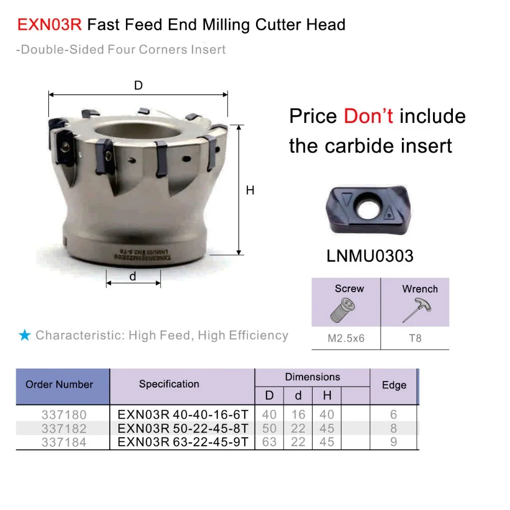 Maifix EXN03R Fast Feed Milling Cutter with shock-resistant 50mm 63mm For Fast Feed Insert LNMU Carbide Insert Milling Machining