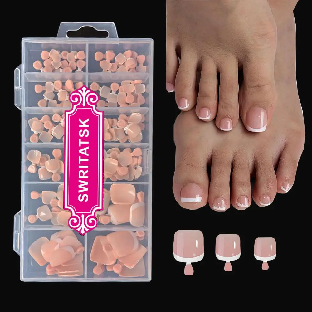 

120Pcs French Press On Toenails, Square Toe Nail Tips for Women, Full Cover Fake Toenails, 12 Sizes Natural Look False Nails