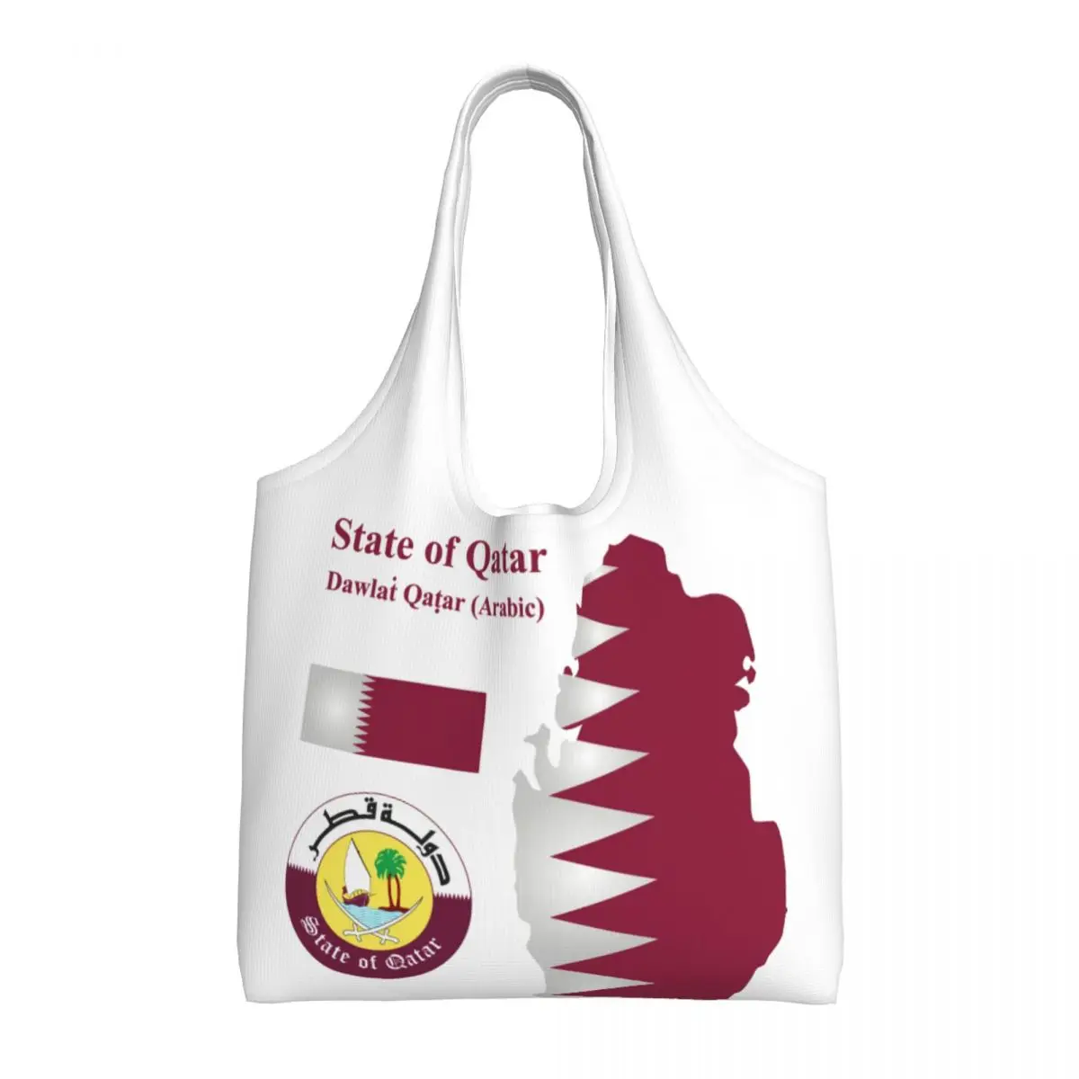 Cute Qatari Flag Shopping Tote Bags Recycling Groceries Canvas Shoulder Shopper Bag Photography Handbags