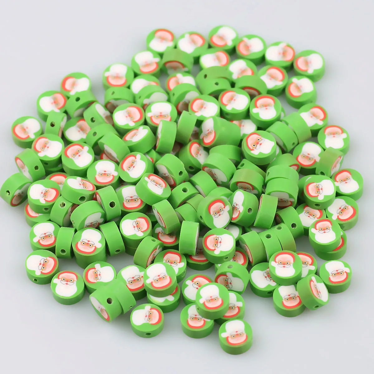 Ca. 10 mm weiche runde Tonperle – grüner Hintergrund, Weihnachtsmann, handgefertigt, DIY-Schmuckherstellung, Perlen, lose Perlen, Halskette, Zubehör