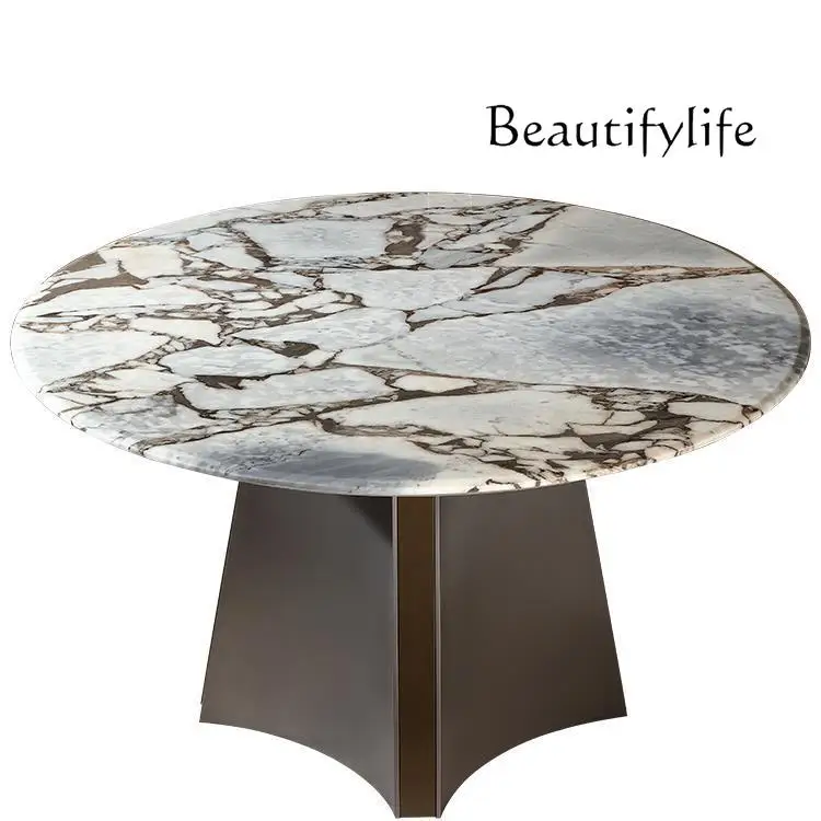 Handed down Collection Series Natural Marble round Dining Table Ugyen Wood Art Luxury