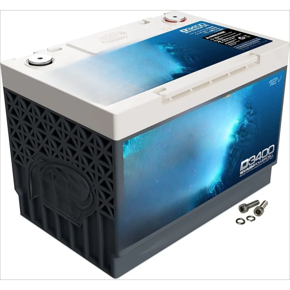 

D3400 3300 Amp AGM Battery with M6 Terminal Hardware - 12 Volt 80Ah 1150CA Deep Cycle AGM Powercell for Winch