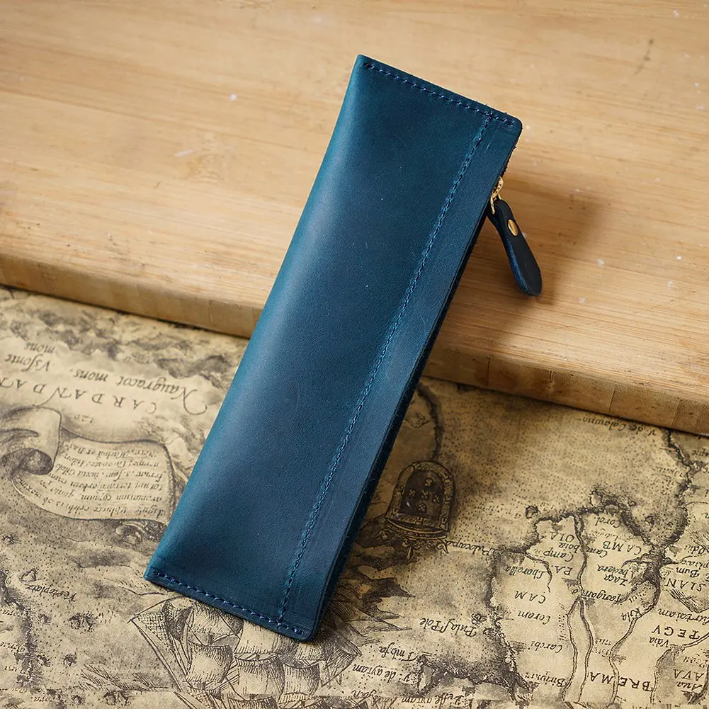 Astuccio portapenne in pelle retrò astuccio portapenne per studenti fatto a mano in pelle borsa portaoggetti per cancelleria scolastica 5 penne custodia blu