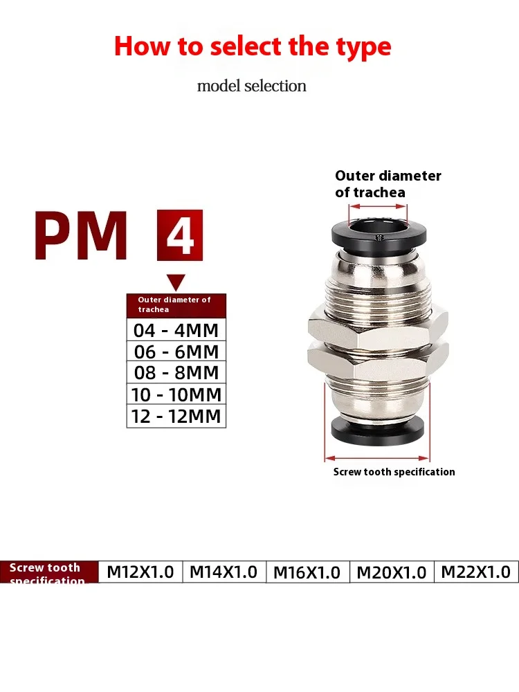 Xingchen Пневматический быстроразъемный разъем, перегородка через пластину PM4 PM6 PM8 PM10 PM12