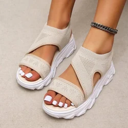 Knitting Women Sandals Fashion Beige Shoes Summer Casual Slip on Comfortable Platform Woman Sandalias Vulcanized Shoes for Women