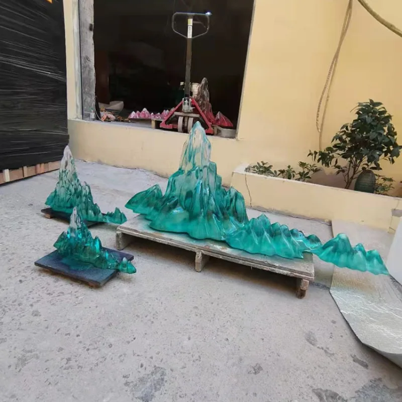 

Transparent rockery resin mountain ornament new Chinese hotel modern light luxury iceberg sculpture micro landscape creativity