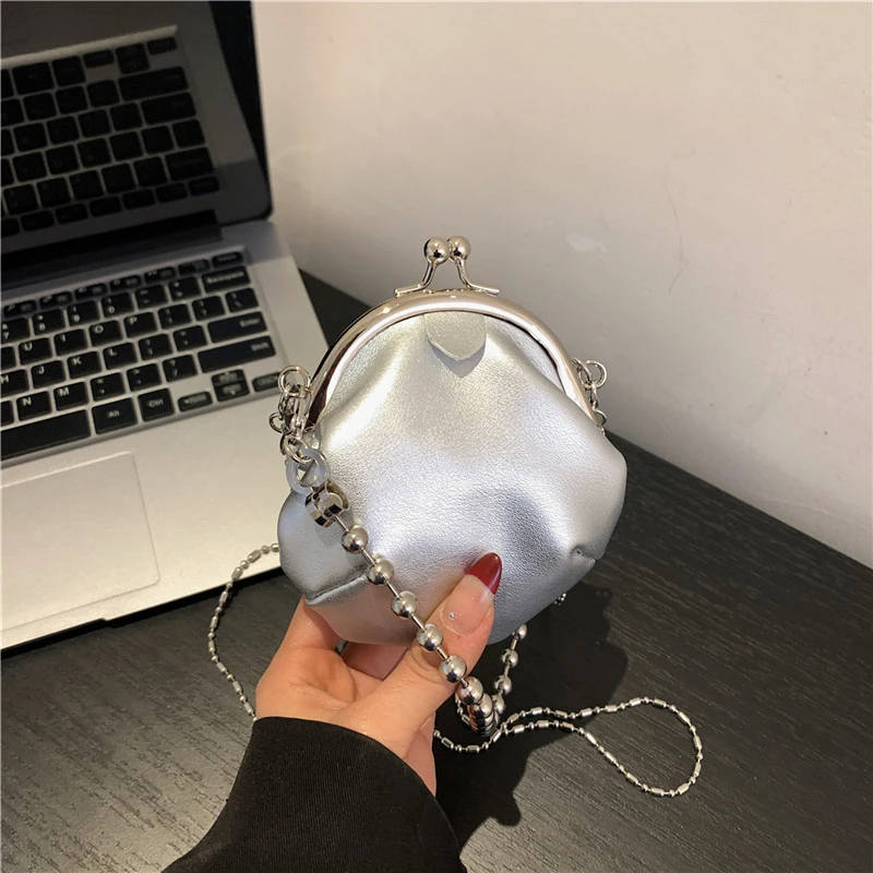 LEFTSIDE Y2K Chinese Style Mini Silver PU Leather Design Crossbody Bags for Women 2023 Winter Korean Fashion Handbags and Purses