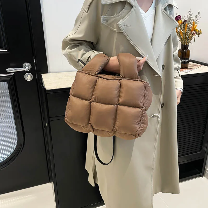 Casual Soft Padded Women Shoulder Bags Simple Quilted Cotton Ladies Crossbody Bag Solid Color Fashion Women Handbags Purse view 4