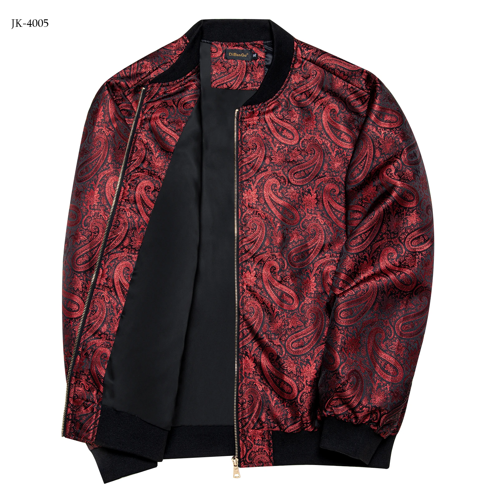 Giacca con cerniera da uomo rossa Streetwear Pasiley maniche lunghe cappotto Jacquard Casual uniforme da Baseball sportiva per uomo autunno inverno Top maschile