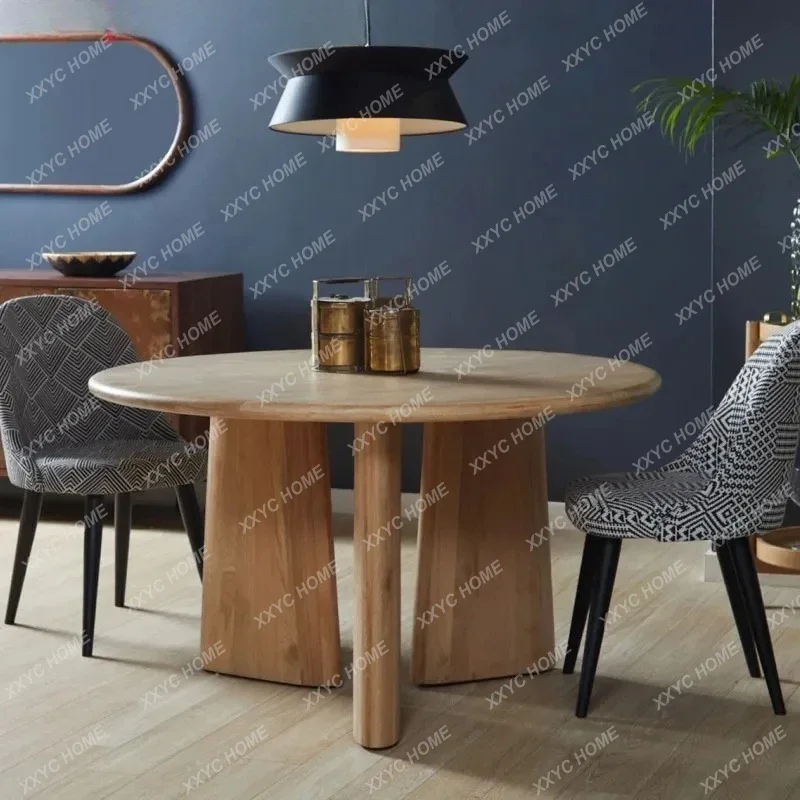 Hh2cc Round dining table solid wood retro combination bed and breakfast restaurant small apartment art negotiation table