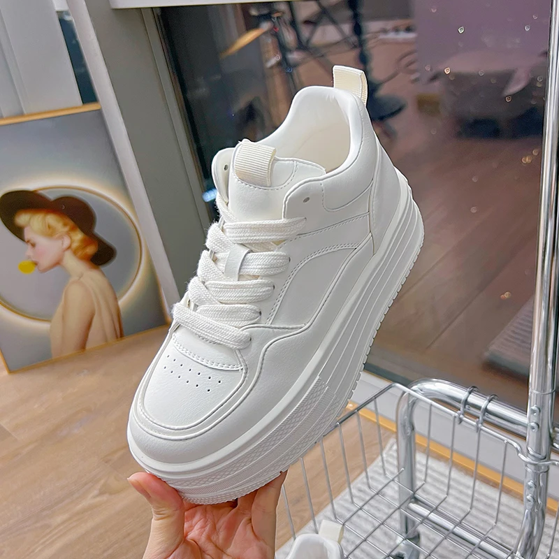 AIYUQI 2024 neue Damen-Sneaker-Schuhe, weiße Damenschuhe mit dicken Sohlen, große lässige Damenschuhe mit flachen Sohlen