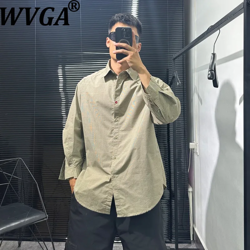 

WVGA Spring Autumn New Man Tide Plaid Trendy Long Sleeve Shirt Niche Chic Casual Button Vintage Turn-Down Collar Tops Ins W14397