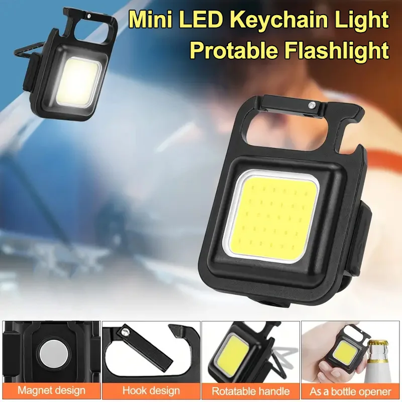 Mini LED COB Flashlight Keychain Light Multifunctional Waterproof USB Rechargeable Emergency Lights For Outdoor Camping Lamps