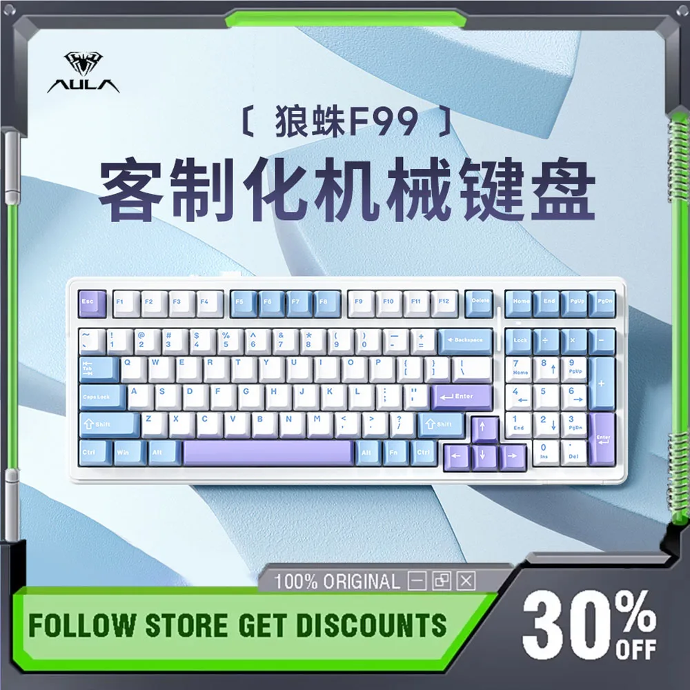 

AULA F99 Pro Wireless Bluetooth Mechanical Keyboard Tri-mode Hot Swappable RGB Customized Keyboard E-sports Gaming Keyboard