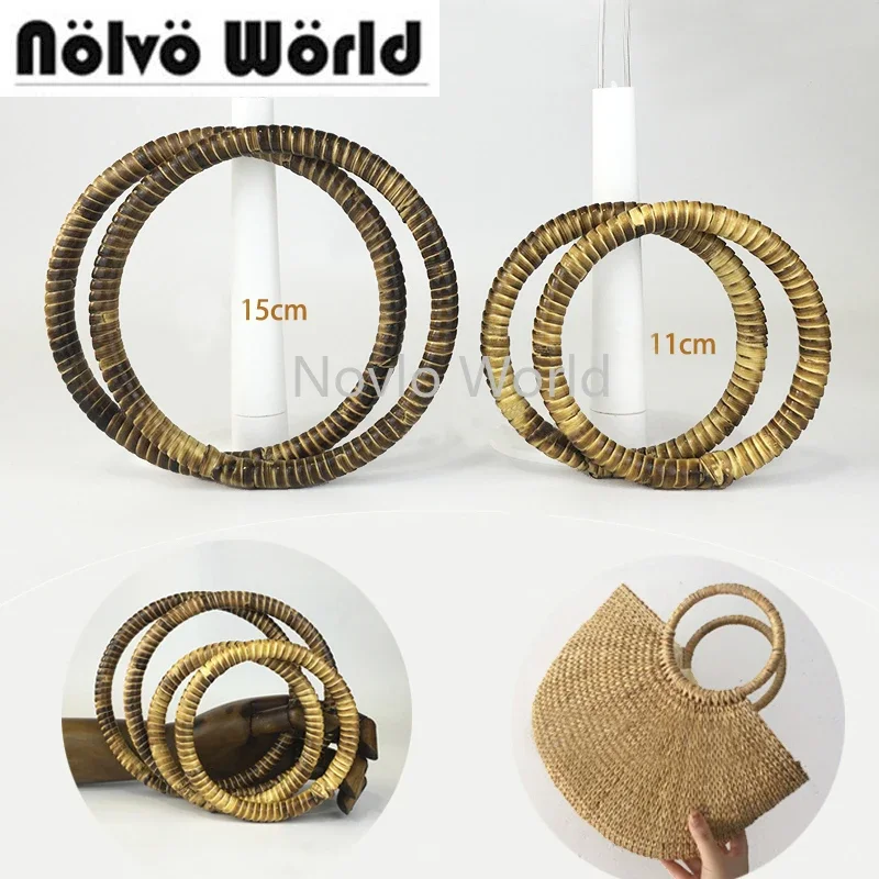 

2-10-20 pieces Natural Rattan 11cm 15cm round carry handles,diy lady pastoral style bags bolso summer beach bag circle handle