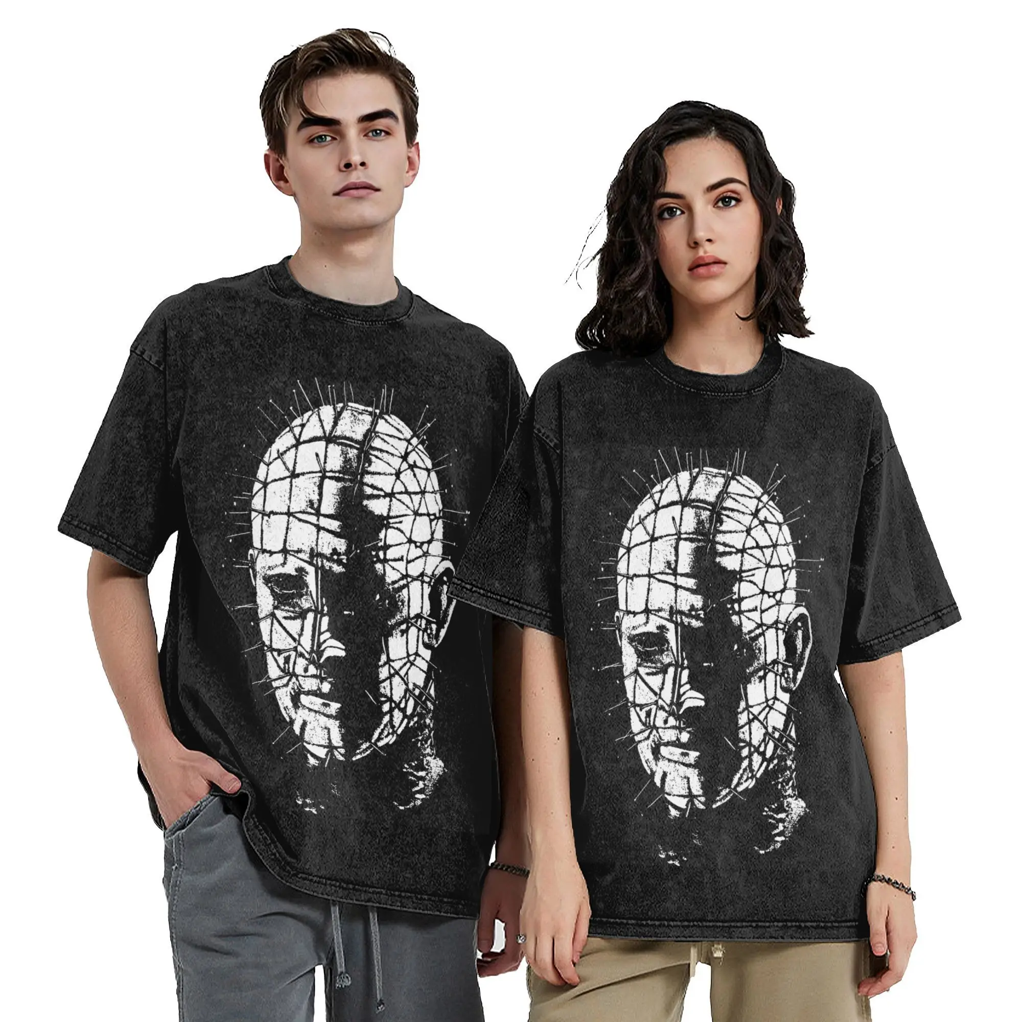 Head full of pins Hellraiser Washed T Shirts Streetwear Hip Hop Novelty T-Shirt  Tees Tops Men Women Cotton Oversize Summer