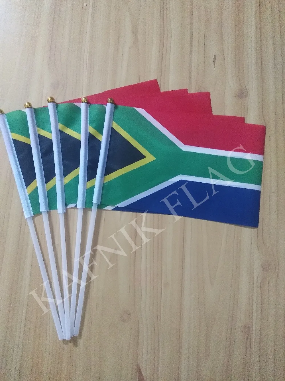 KAFNIK,5pcs South Africa flag hand wave flags 14 * 21CM With 30cm Plastic flagpole