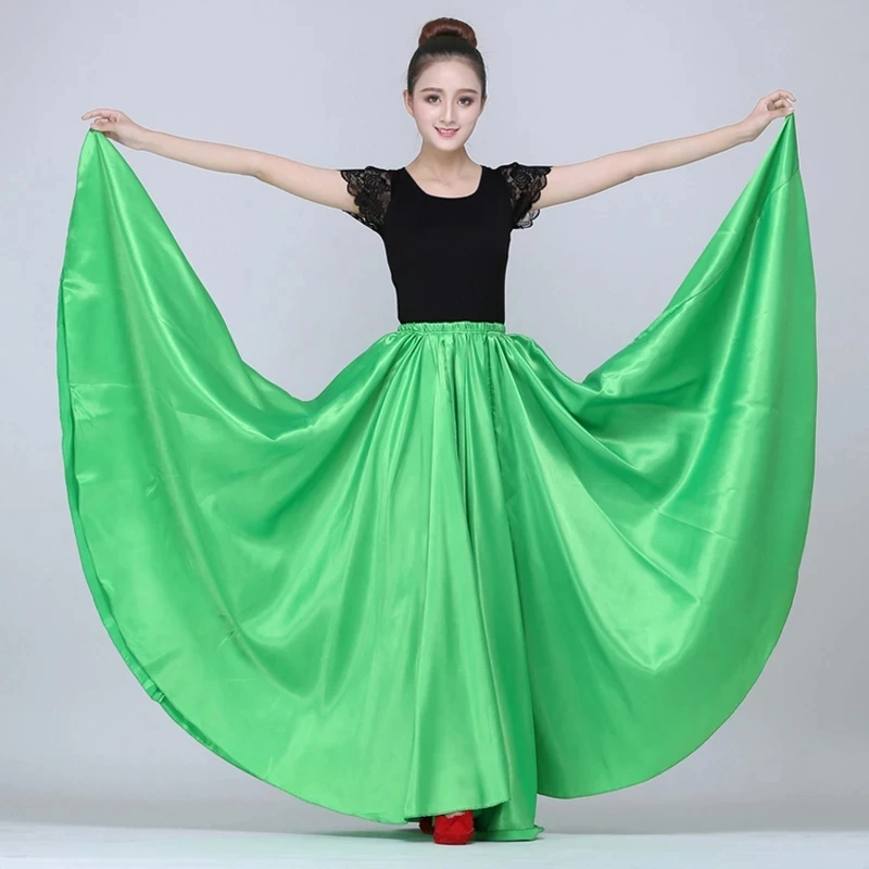 New Team Stage Performance Bally Dancing Costumes for Adult Woman Big Swing Satin Silk Gypsy Spanish Flamenco Skirt 10colors