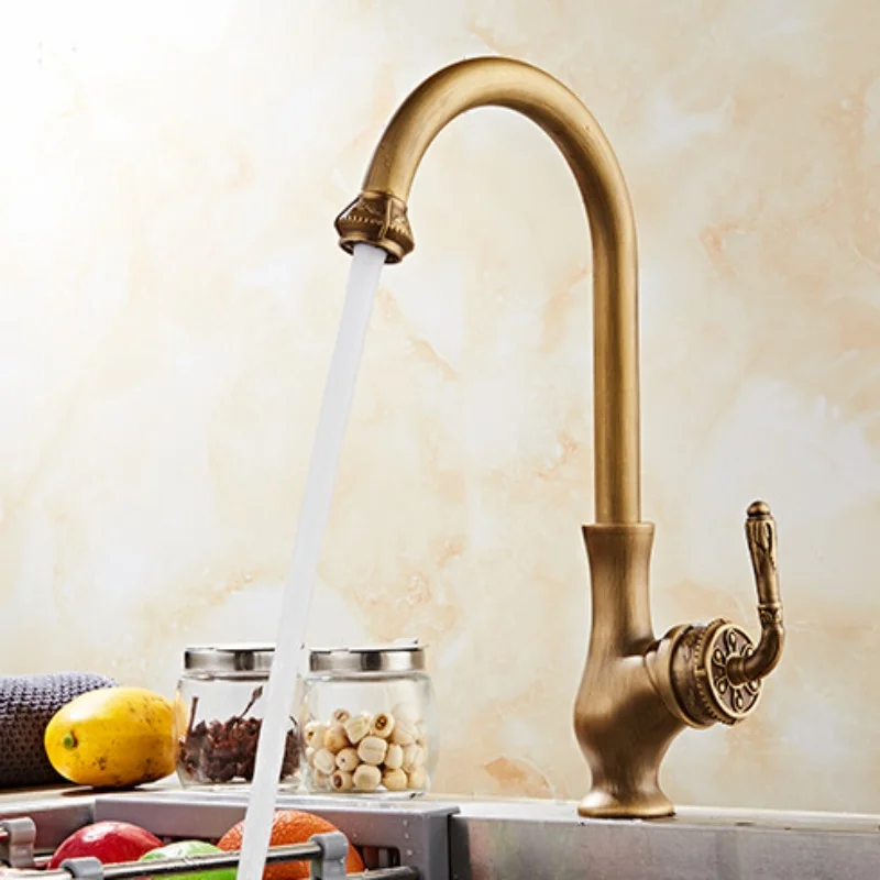 

Antique Kitchen Faucet Brass Carved bathroom faucet Reco Tall Kitchen Tap cold and hot Sink faucet countertop fauce