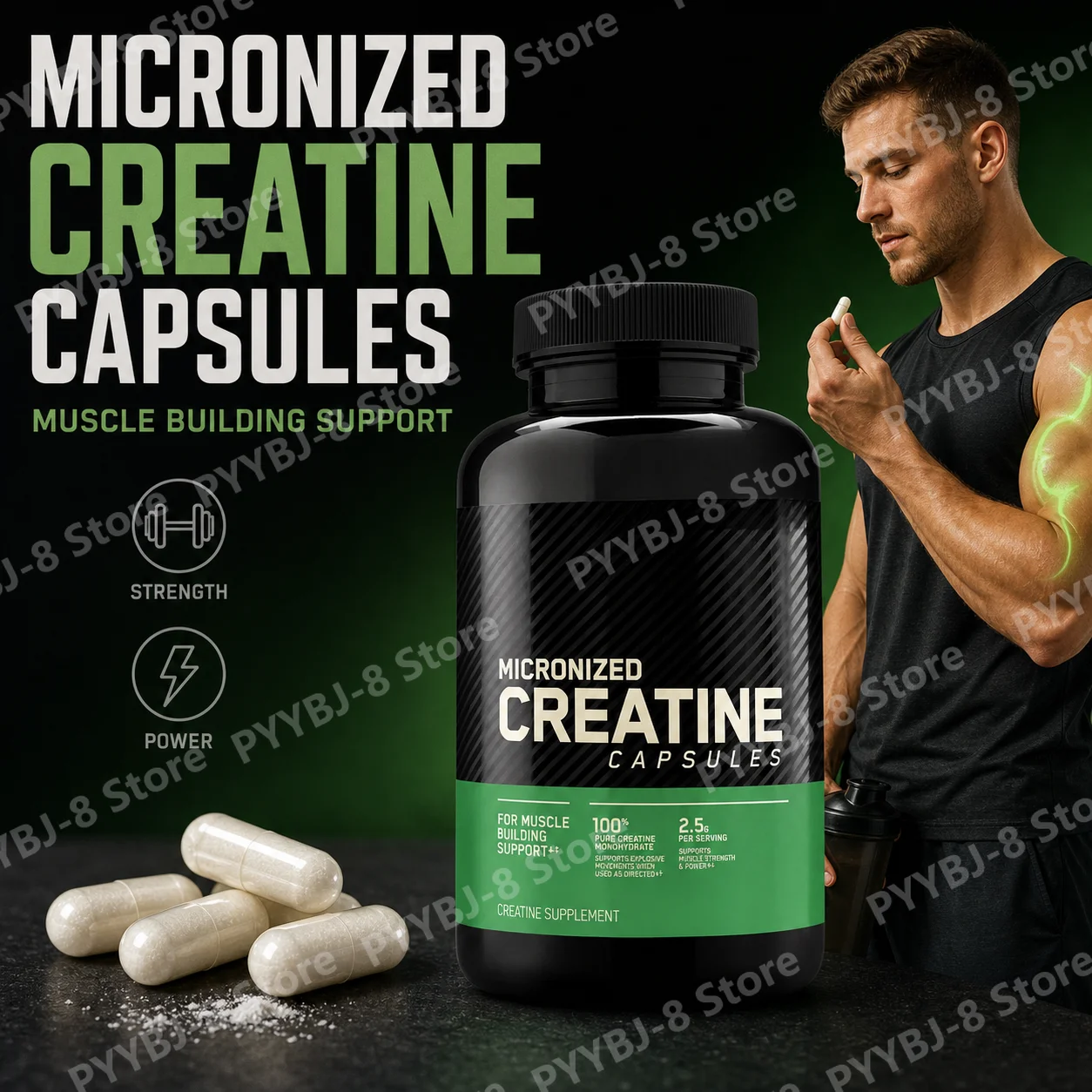 Pre Workout Supplement - クレアチンモノハイドレートサプリメント 60粒 ベジタリアンカプセル、プレワークアウト・ポストワークアウト フィットネス 筋力 パフォーマンス
