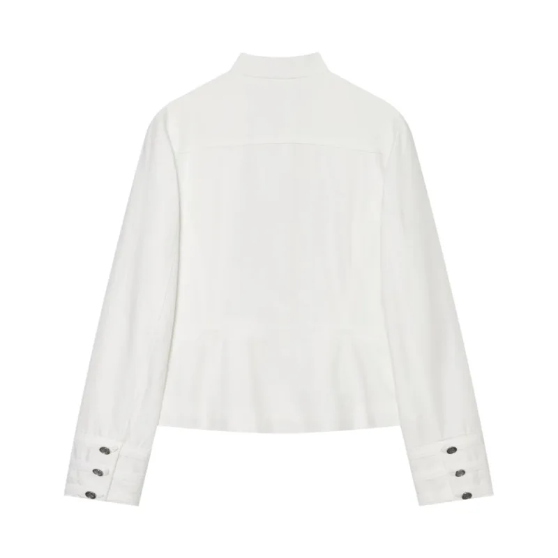 Dave&Di Women's Clothing 2026 Summer New Product Long Sleeved Stand Up Collar Button Up Zipper Jacket