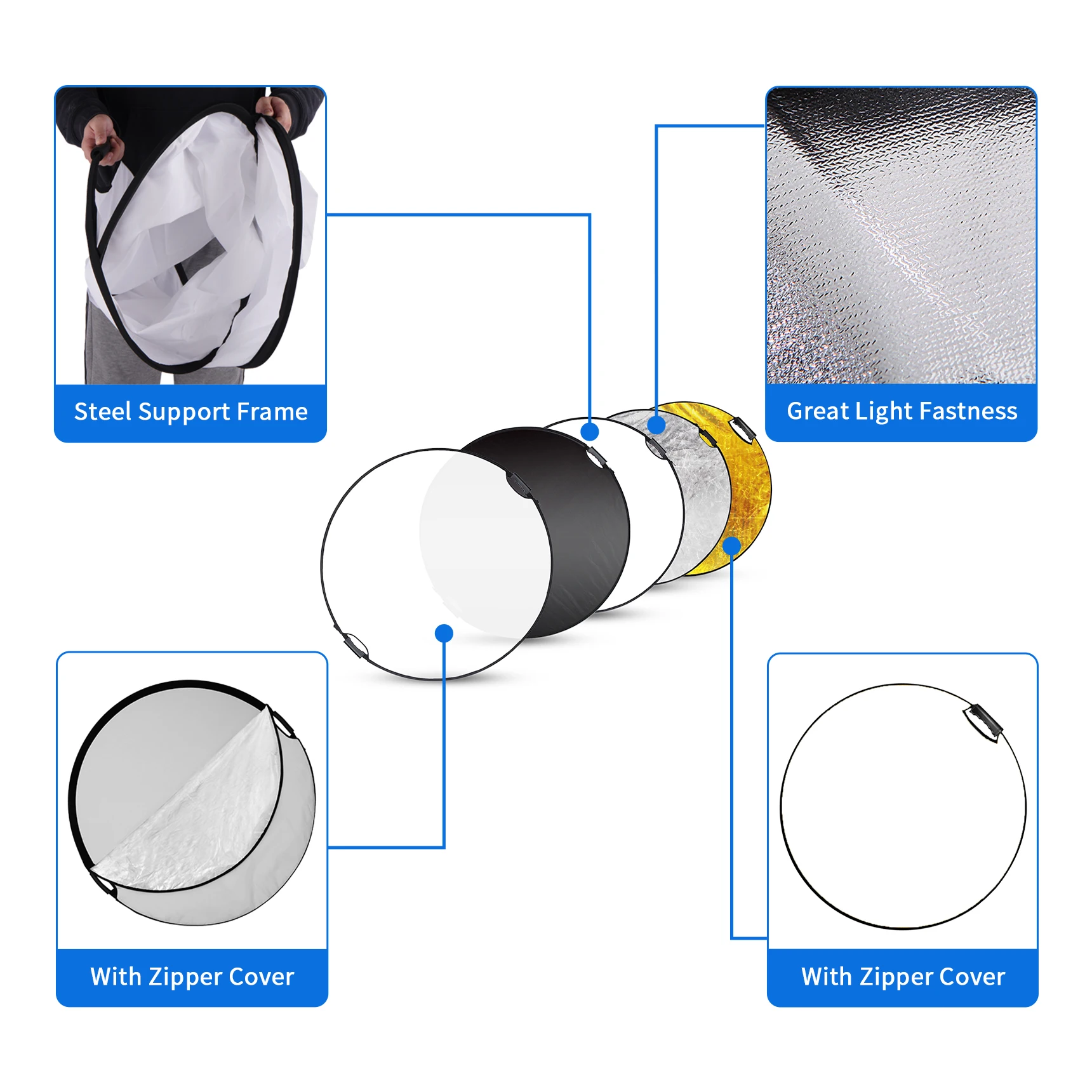 Selens-Réflecteur de photographie portable pliable 5 en 1, diffuseur de lumière, rond, nar, réflecteur multi-taille pour studio photo