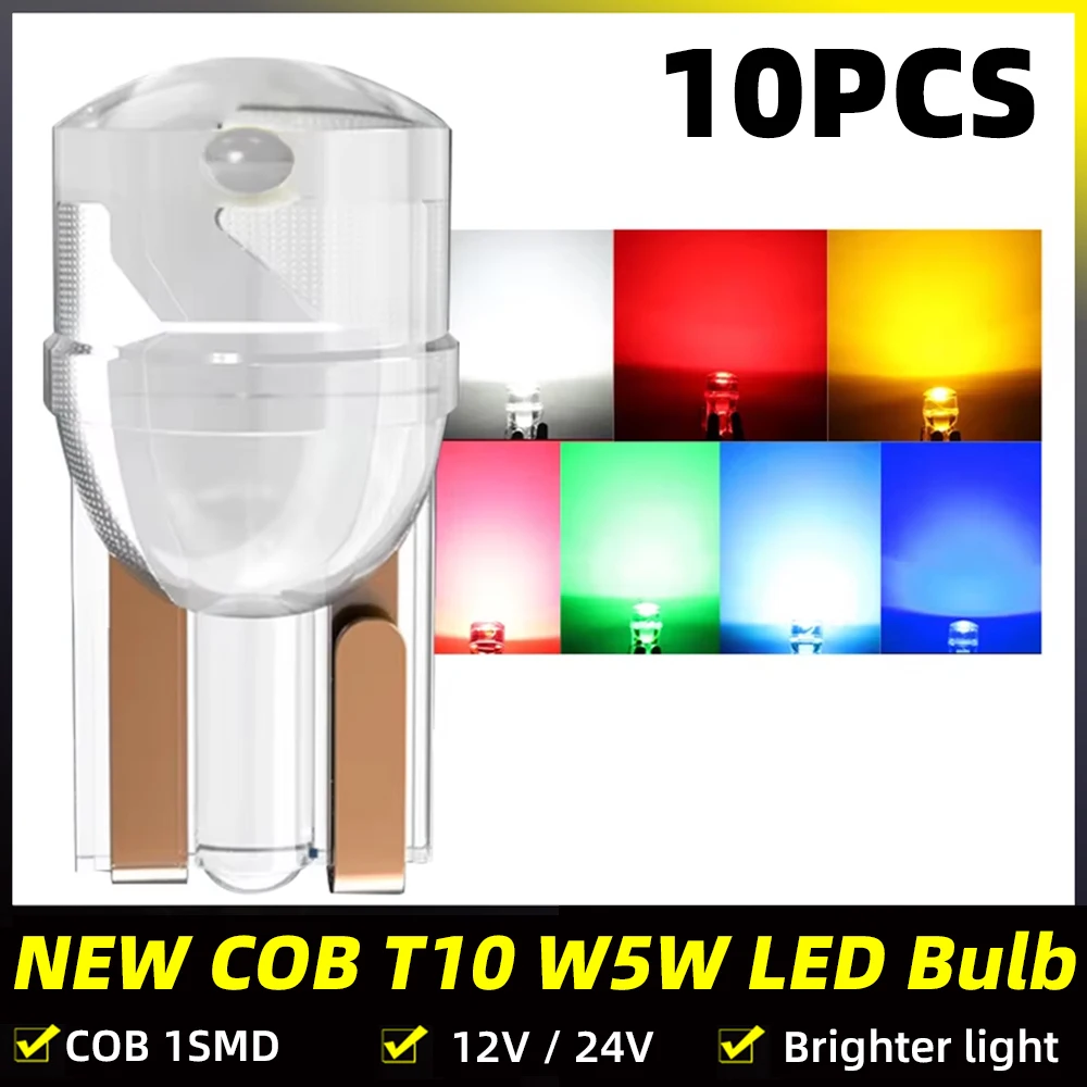 

10pcs W5W WY5W Mini LED T10 Colorful Strobe/Fixed Car Lights COB Interior Bulbs Auto License Plate Lamp Dome Read Light 12V 24V