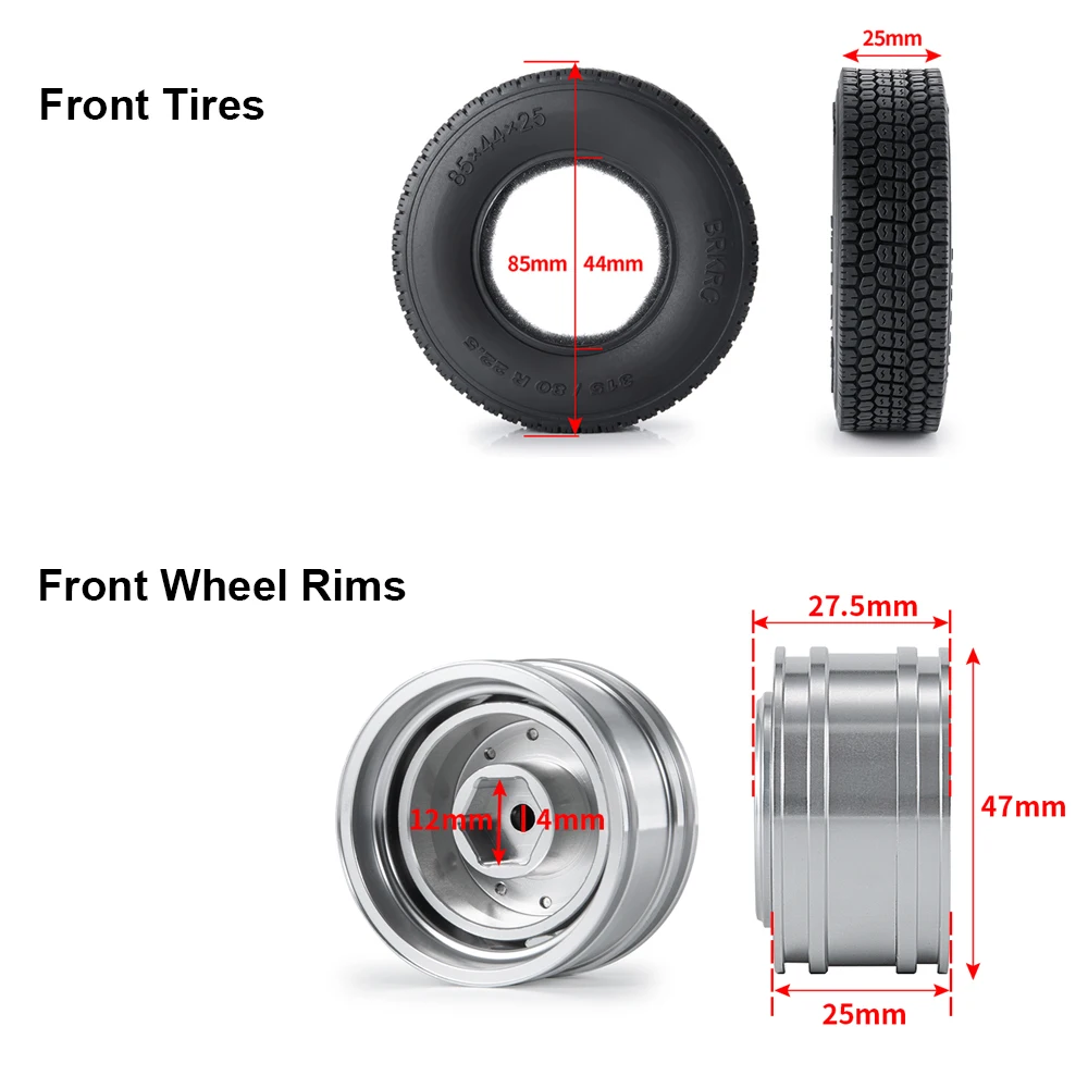 MIBIDAO Front/Rear Wheel Tires 25mm 22mm Rubber Tire For 1/14 RC Truck Car Wheel Hub Rim DIY Parts