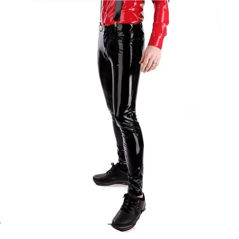 Handmade Black Latex Gummi Rubber Men's Latex Jeans Pants Slim 4 Pockets Customized with Front Zip