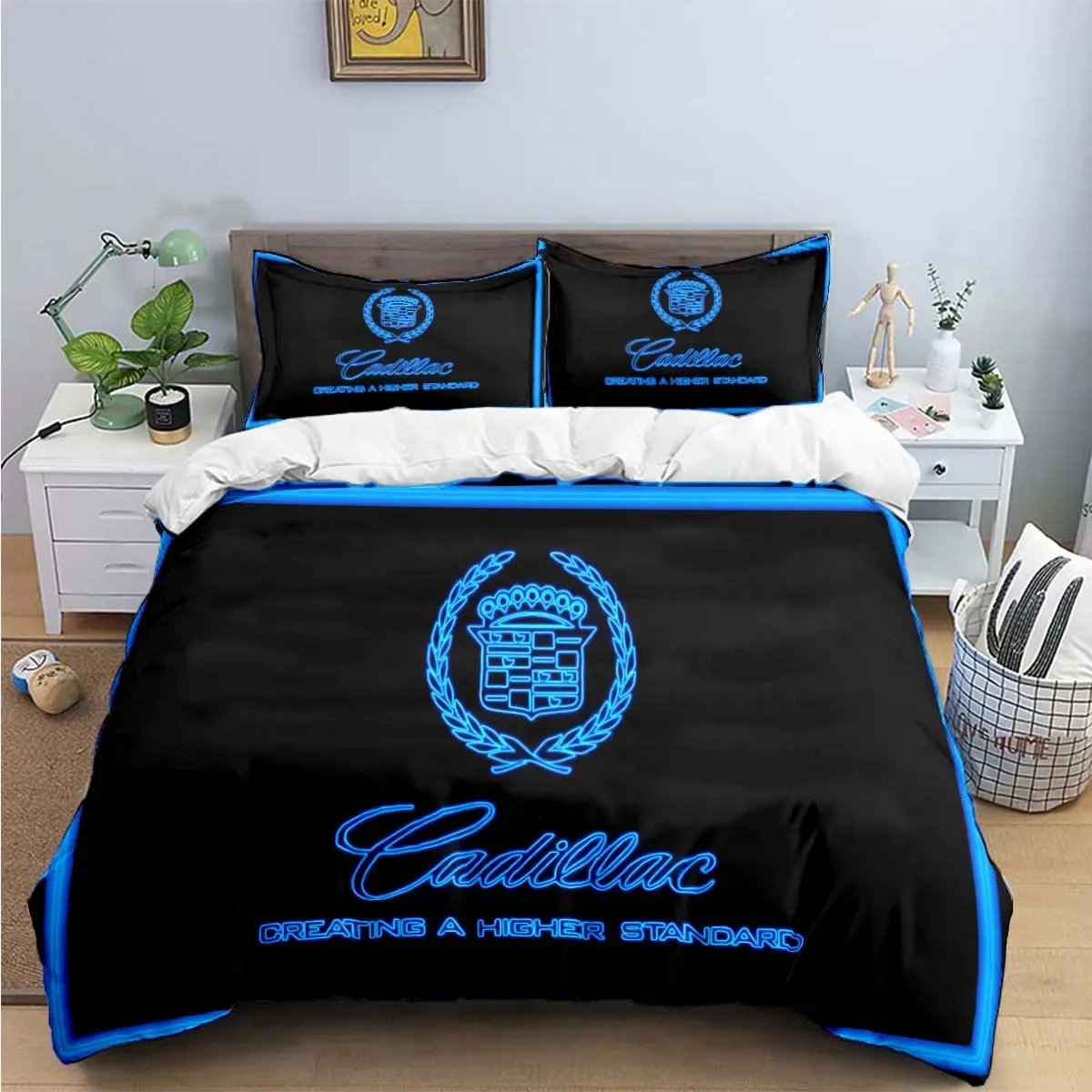 3PCS Single-sided Printed Duvet Fashion C-Cadillac Bedding Set Duvet Comfortable Breathable Sheet King Queen Different Size