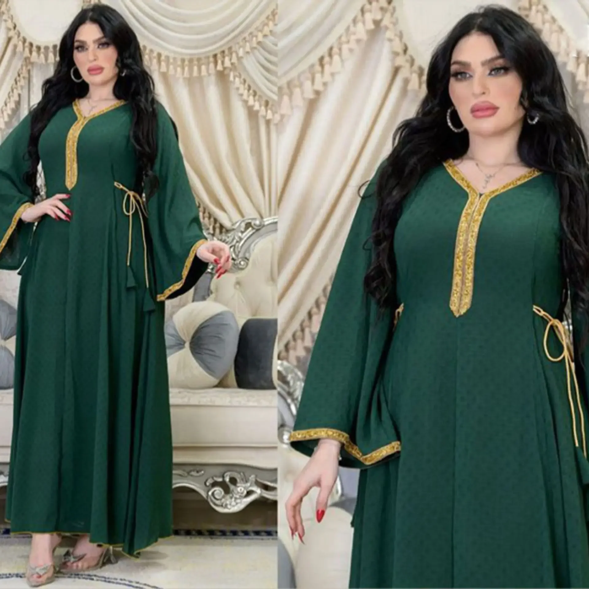 

Middle East Evening Dress Muslim Robes Rhinestones Fashion Streetwear Moroccan Kaftan Abayas for Women Dubai