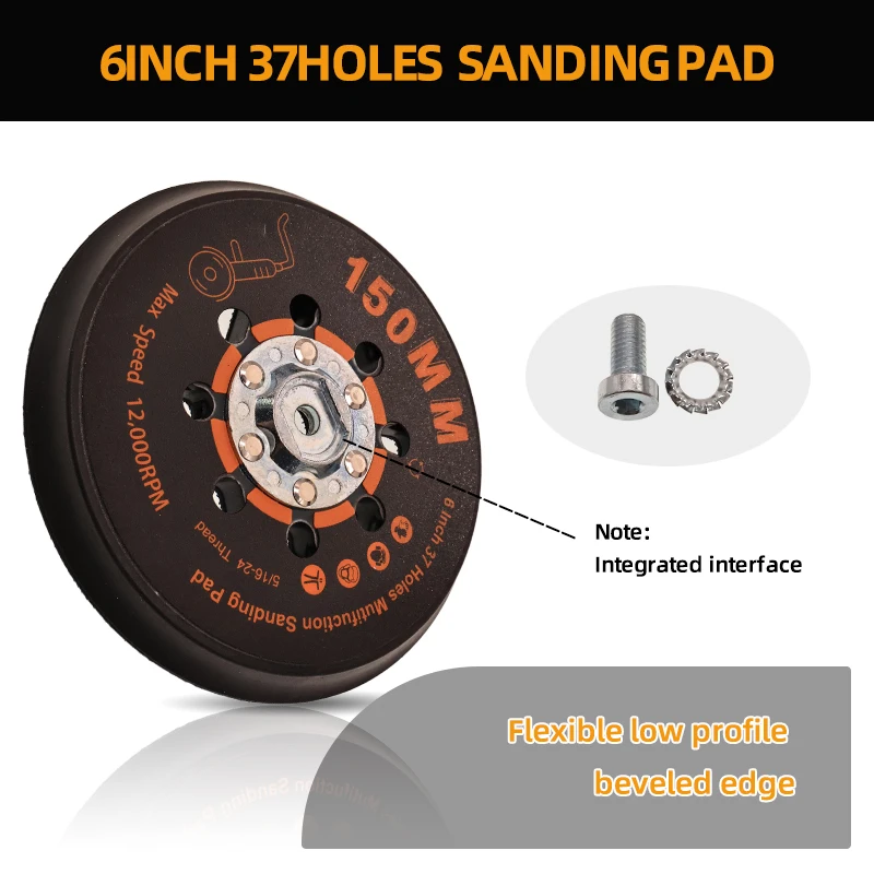 6 Inch 37 Hole Hook and Loop Sanding Backing Pad 1 Pcs Plate 5/16-24 Thread for Car Body Paint Wood Metal Polishing Grinding