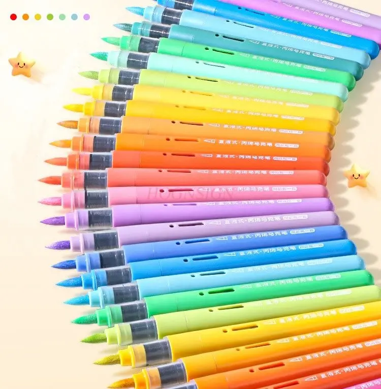 48pcs Watercolor Pen Soft Head Color Pen Straight Liquid Acrylic Mark Pen Primary School Art Special Children's Non toxic