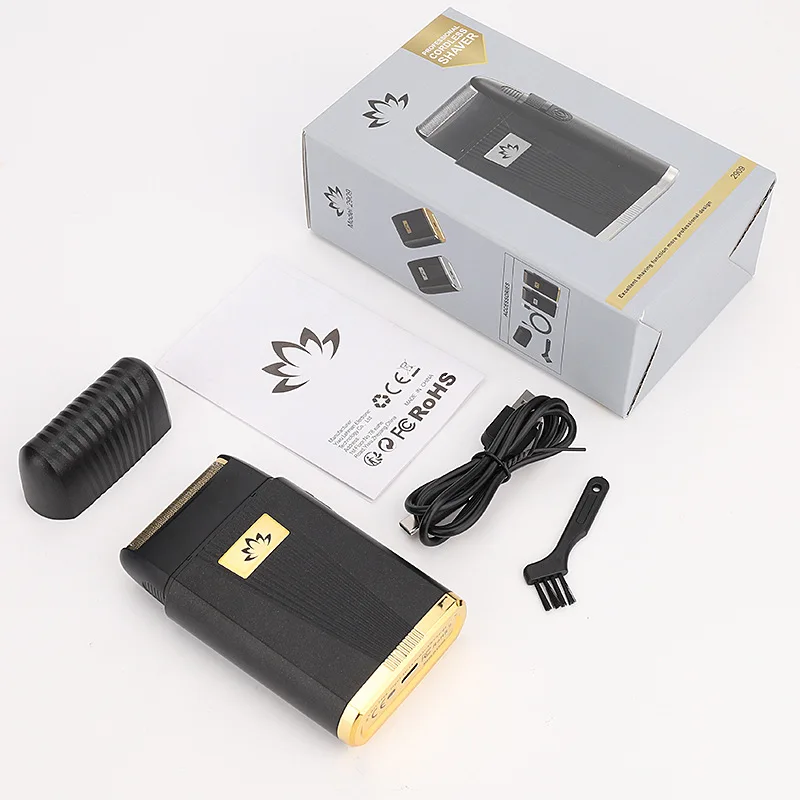 Stlf preto lâmina dupla folha sem fio recarregável viagem barbeador elétrico fabricante para homem barbeador careca aparador de barba