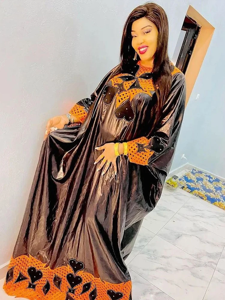 Black Bazin Riche Long Dresses For African Women Party Clothing Original Bazin Riche Dashiki Robe With Embroidery Evening Gowns