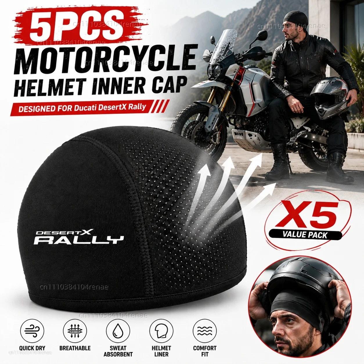 

5pcs Motorcycle Helmet Inner Cap Hat Quick Dry Breathable Hat Racing Cap Rider Gear For Ducati DesertX DESERTX Desert X DESERT-X