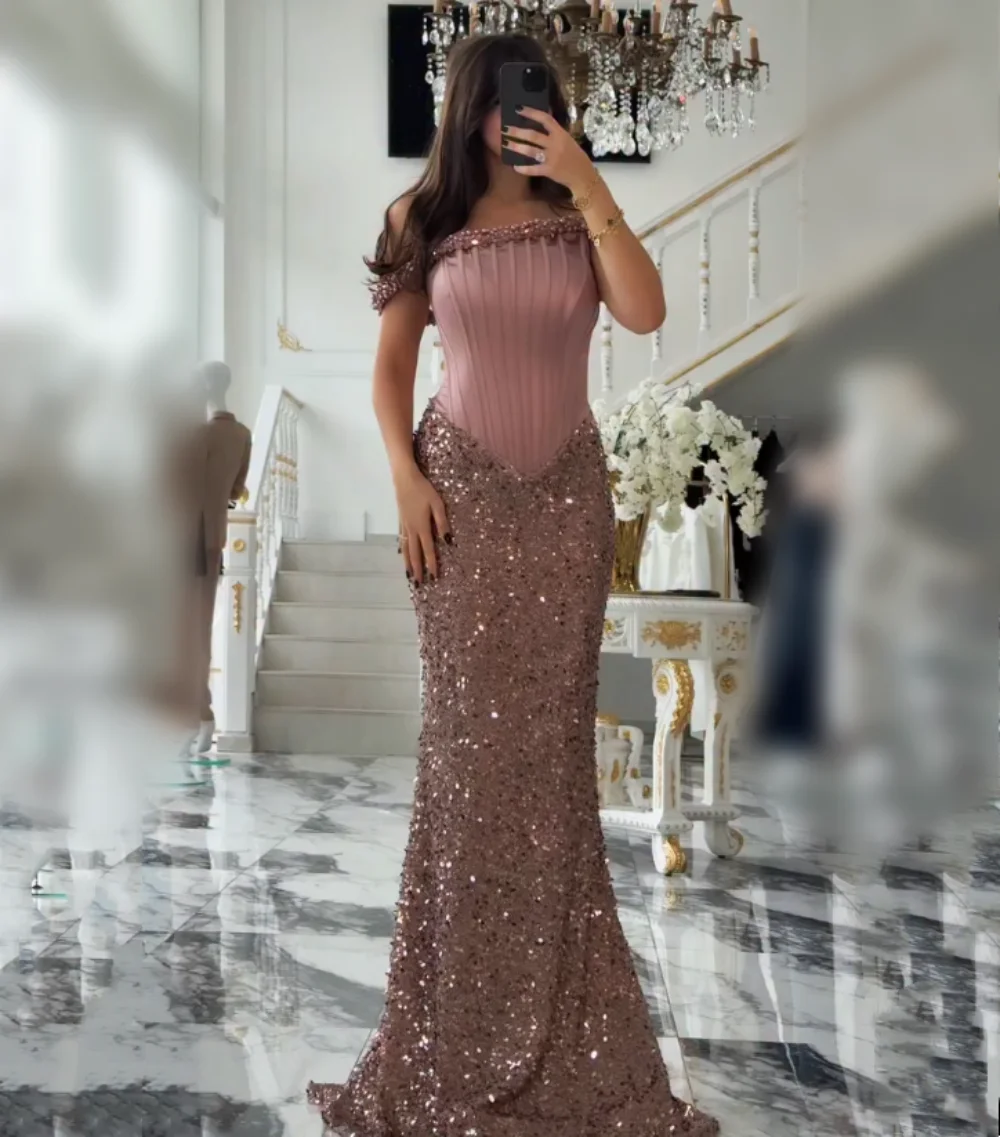 

Изысканное вечернее платье с пайетками, открытыми плечами и силуэтом русалки, длинное, для торжественных мероприятий, высокое качество