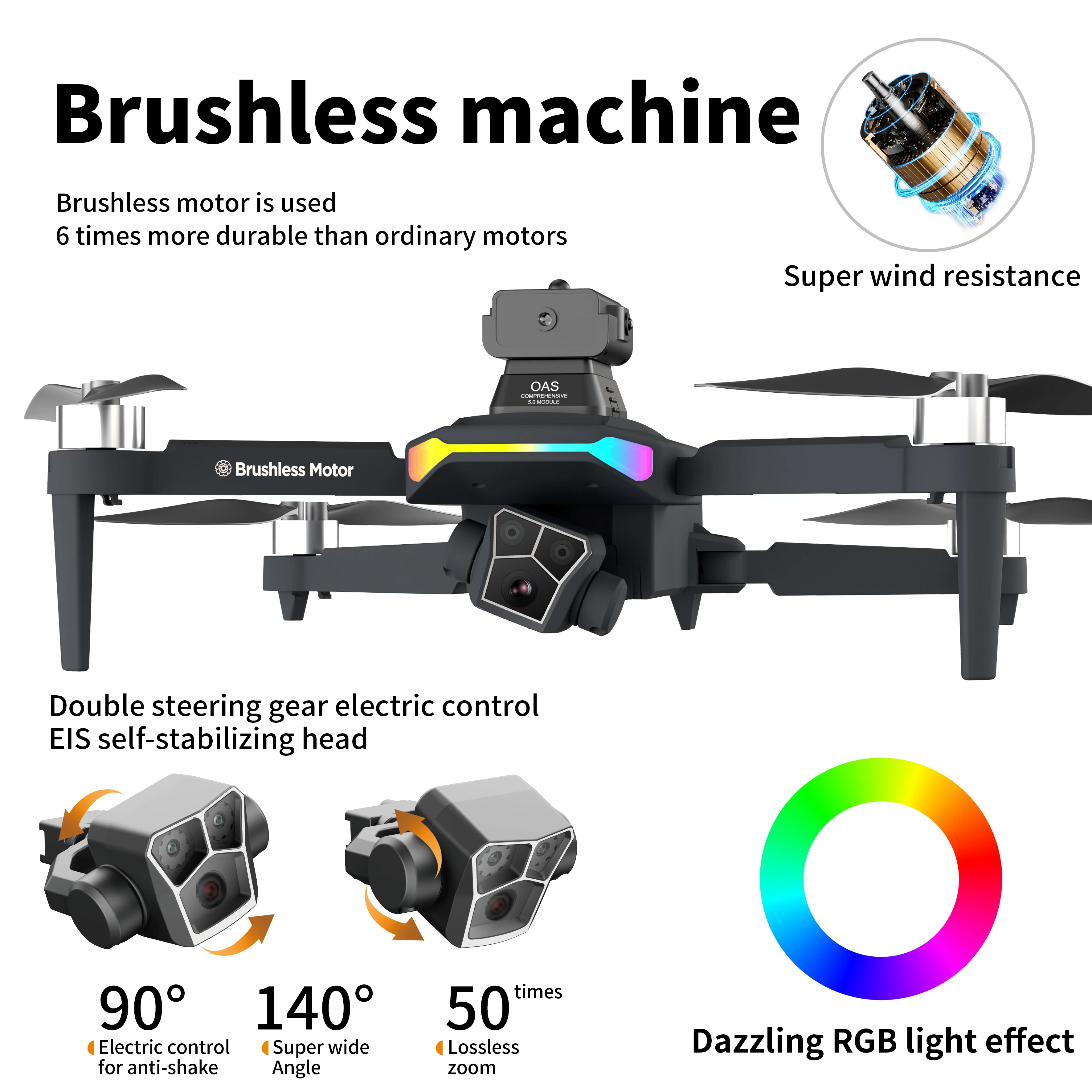 F168 Brushless Optical Flow Obstacle Avoidance Drone 720p HD Aerial Quadcopter 50x Zoom Remote Control Aircraft App Phone Drone