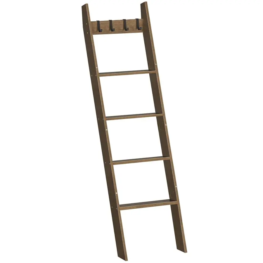 

Blanket Ladder for Living Room and Bedroom, 5Tier Wall Leaning Towel Rack for Bathroom, Decorative Ladder Shelf with 4 Removable