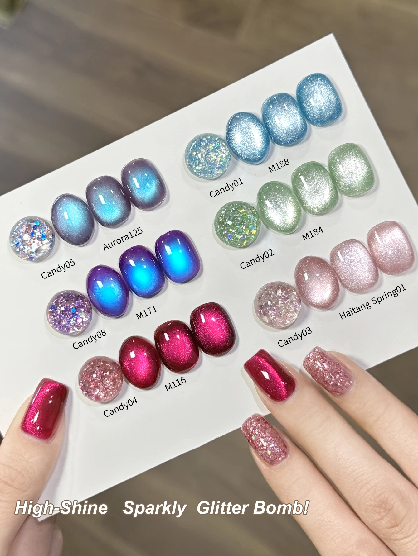 Set di 12 paillettes caramelle e occhi di gatto Set di smalti per unghie della serie di paillettes caramelle popolari sbiancanti Adatto per nail art fai da te domestico