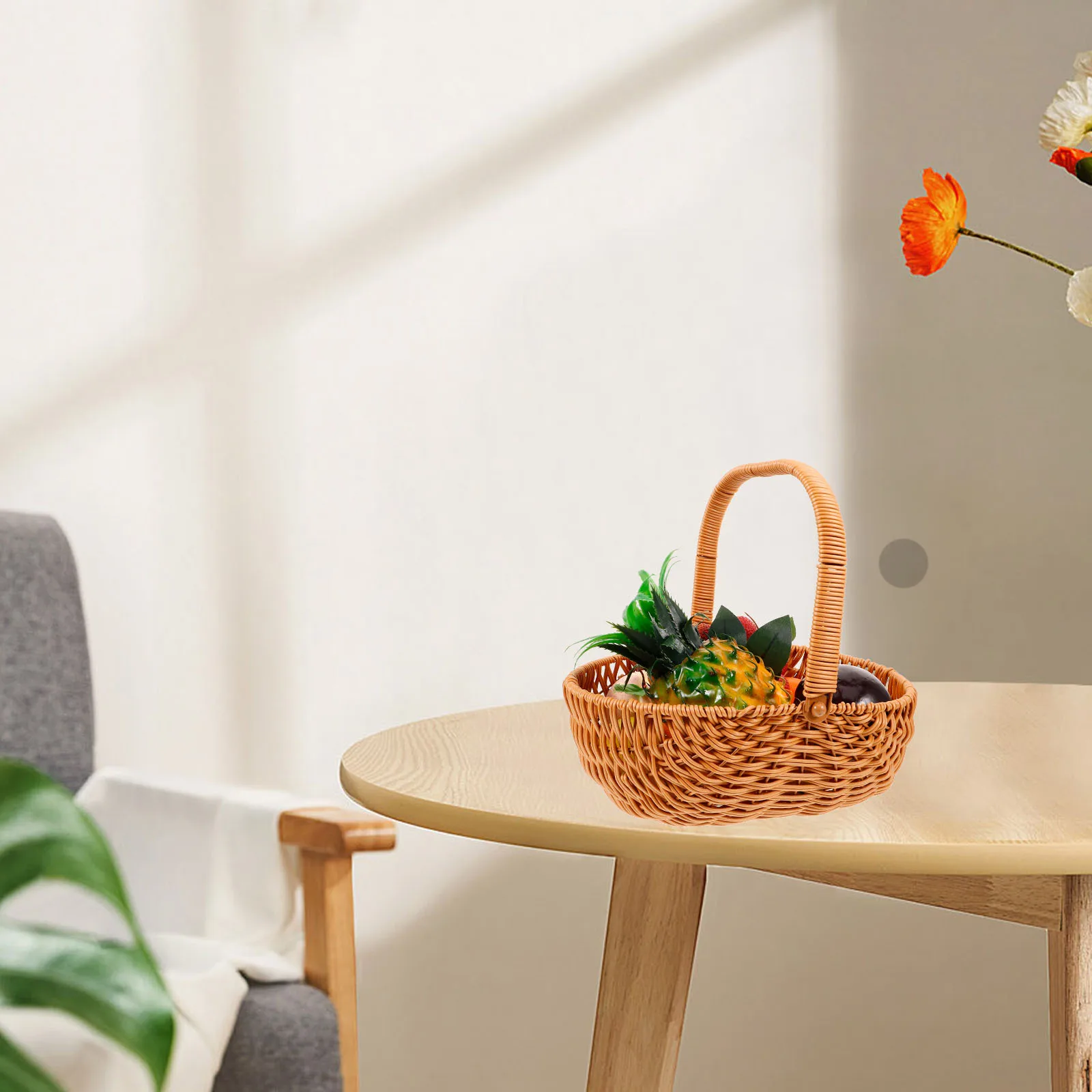 Hand-Woven Wooden Flower Basket Rustic Decorative Storage Holder for Home Wedding Party Dried Flowers Centerpiece Portable