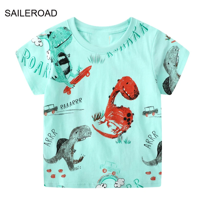 

SAILEROAD Comfortable Cotton Summer T Shirt Short Sleeve Cartoon Dinosaur T-shirts Kids Tee Tops Boys Children Clothes