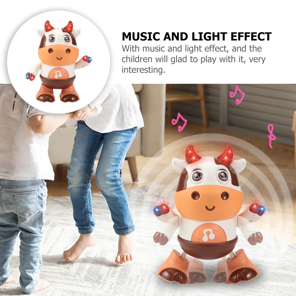 Cute Cow Shaped Dancing Robot Toy for Kids Light Sound Wear Resistant Fun Electric Plaything