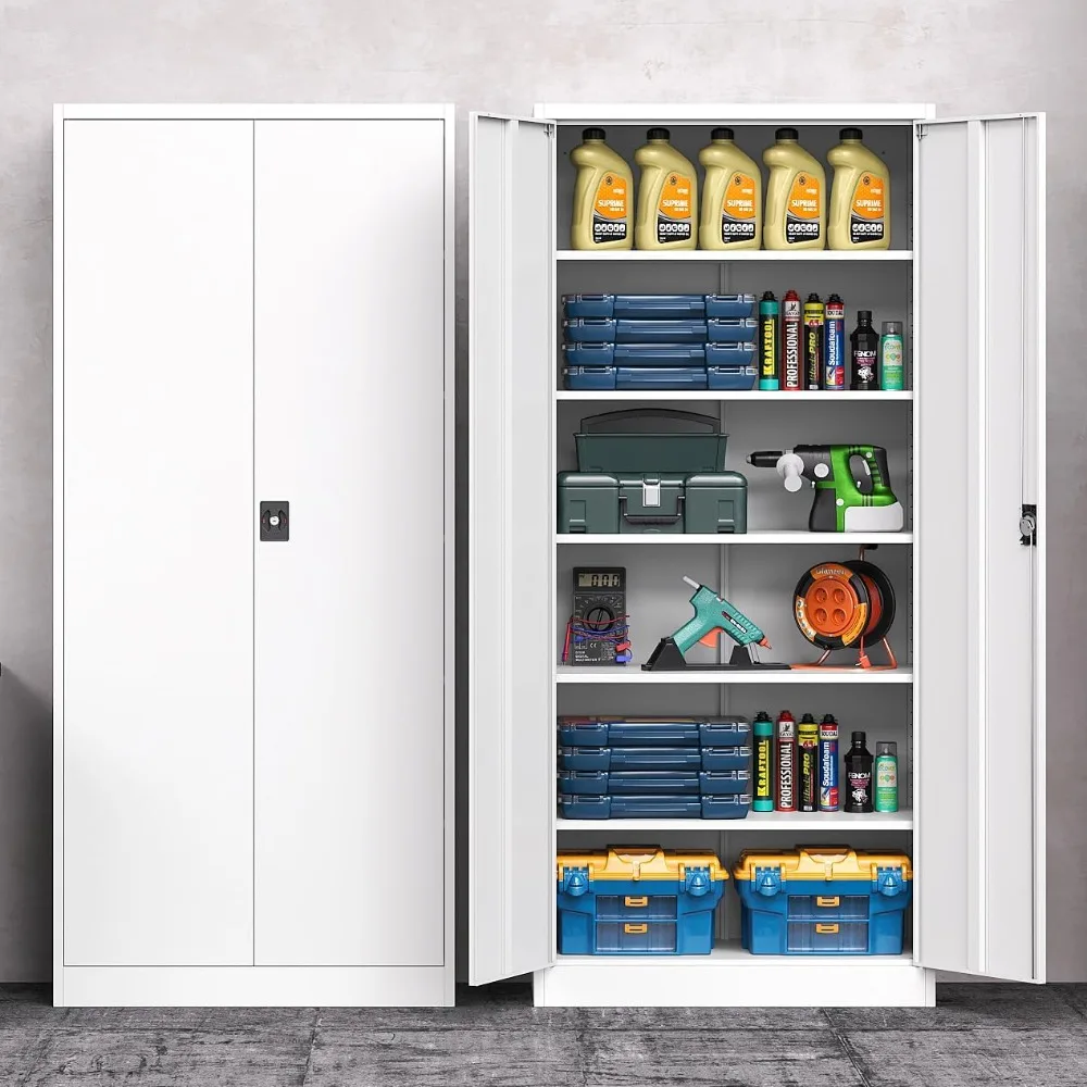 Armoire en métal, 71 armoires de rangement verrouillables avec 2 portes et 5 étagères réglables, armoires hautes en acier pour garage, bureau à domicile, Basem
