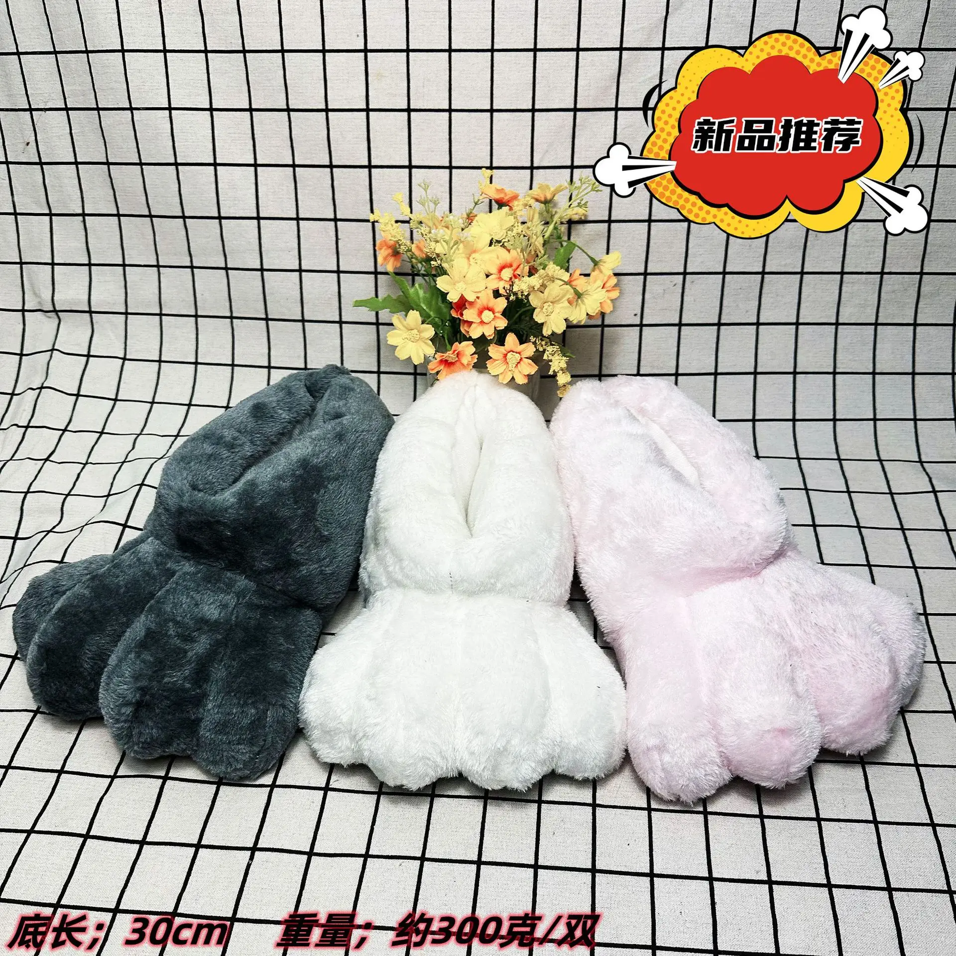 Pink fluffy rabbit paw slippers women home slip on shoes warm winters furry fur slides indoor floor comfort shoes