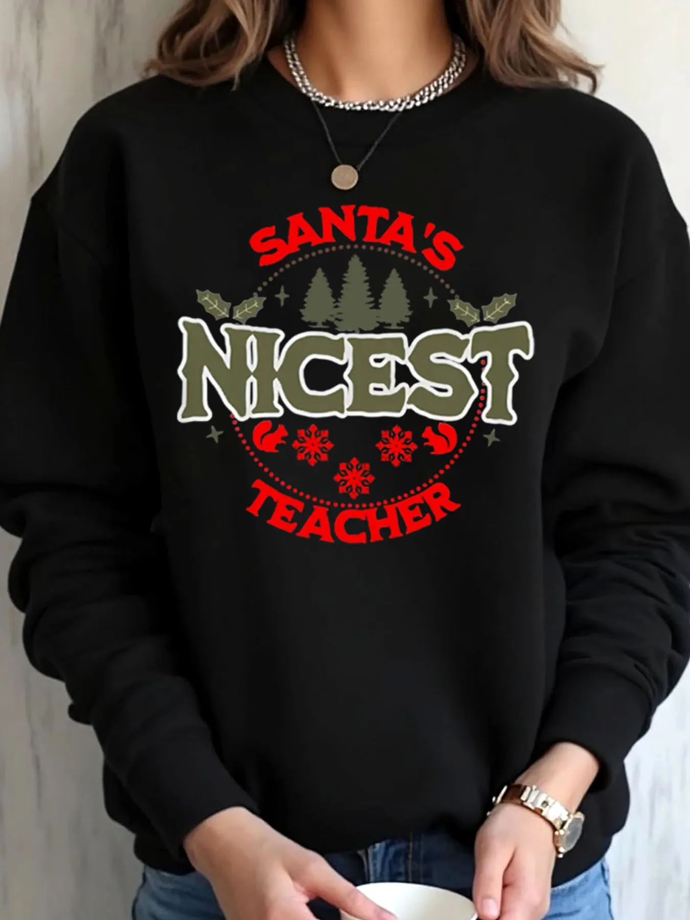

Женская толстовка большого размера с рождественским принтом «Красивый учитель Санты», верхняя одежда