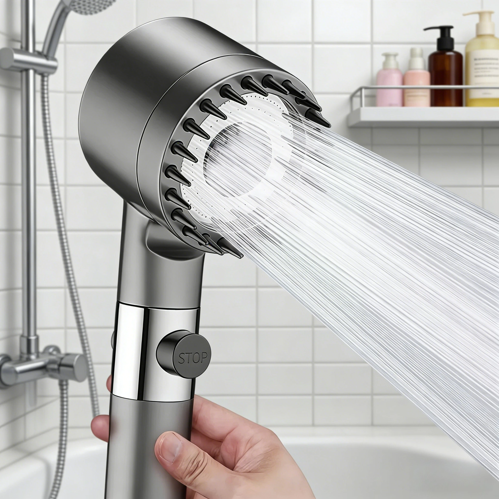 

New High Pressurized Filter Shower Head 3-mode Adjustable Spray with Massage Brush Rain Faucet Bathroom Accessories