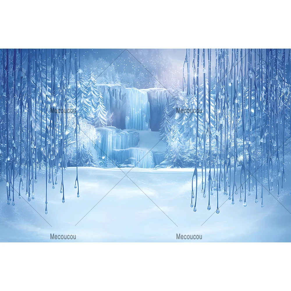 Disney Winter Ice Frozen Backdrop Snow Snowflake Castle Queen Princess Girls Elsa Anna Birthday Party Decor Photo Customized